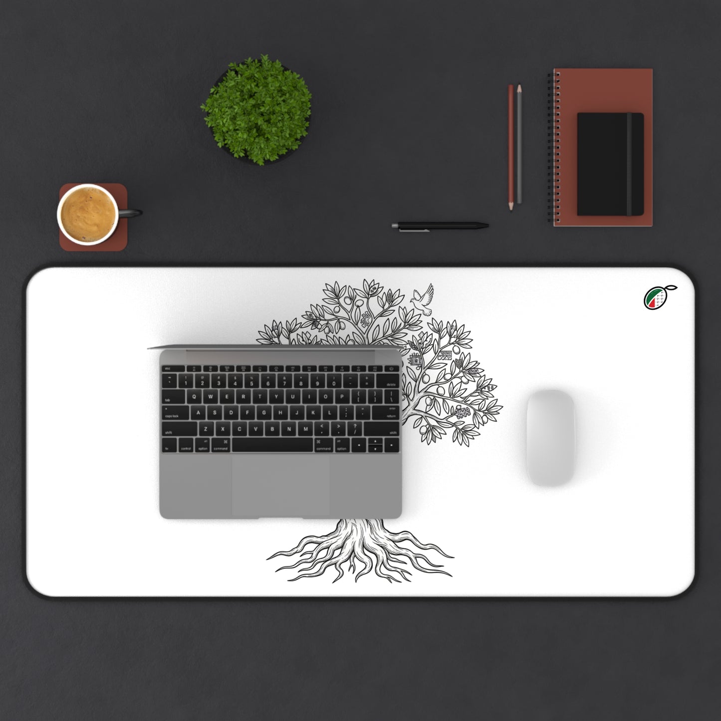 Tree of Life Desk Mat — Minimal Black & White Office Mouse Pad