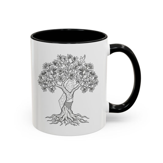 Tree of Life Accent Coffee Mug – Black Handle 11/15oz