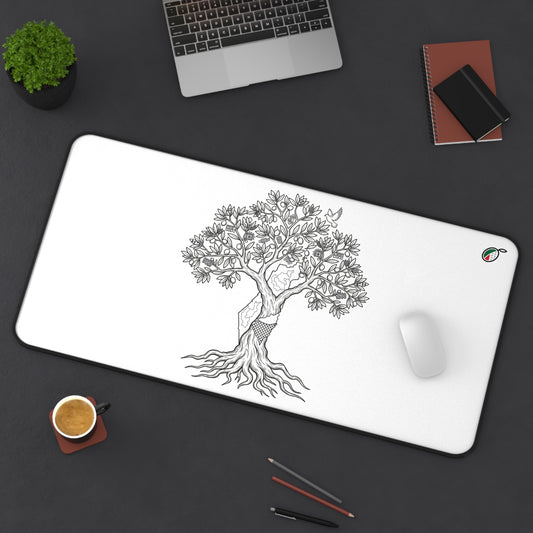 Tree of Life Desk Mat — Minimal Black & White Office Mouse Pad